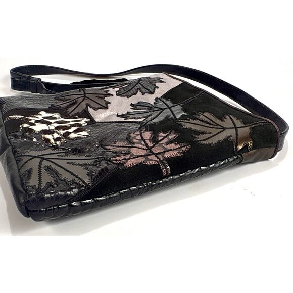 Sharif Accents Leather Suede Cross Bag Fall LeaveZip Boho Artsy Purse - Picture 5 of 13